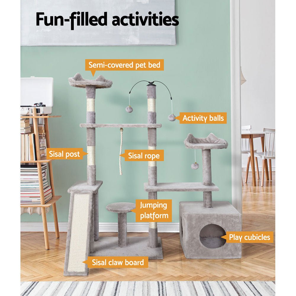 i.Pet Cat Tree 135cm Tower Scratching Post Scratcher Wood Condo House Toys Grey Pet Care > Cat Supplies > Cat Scratching Posts Ipet
