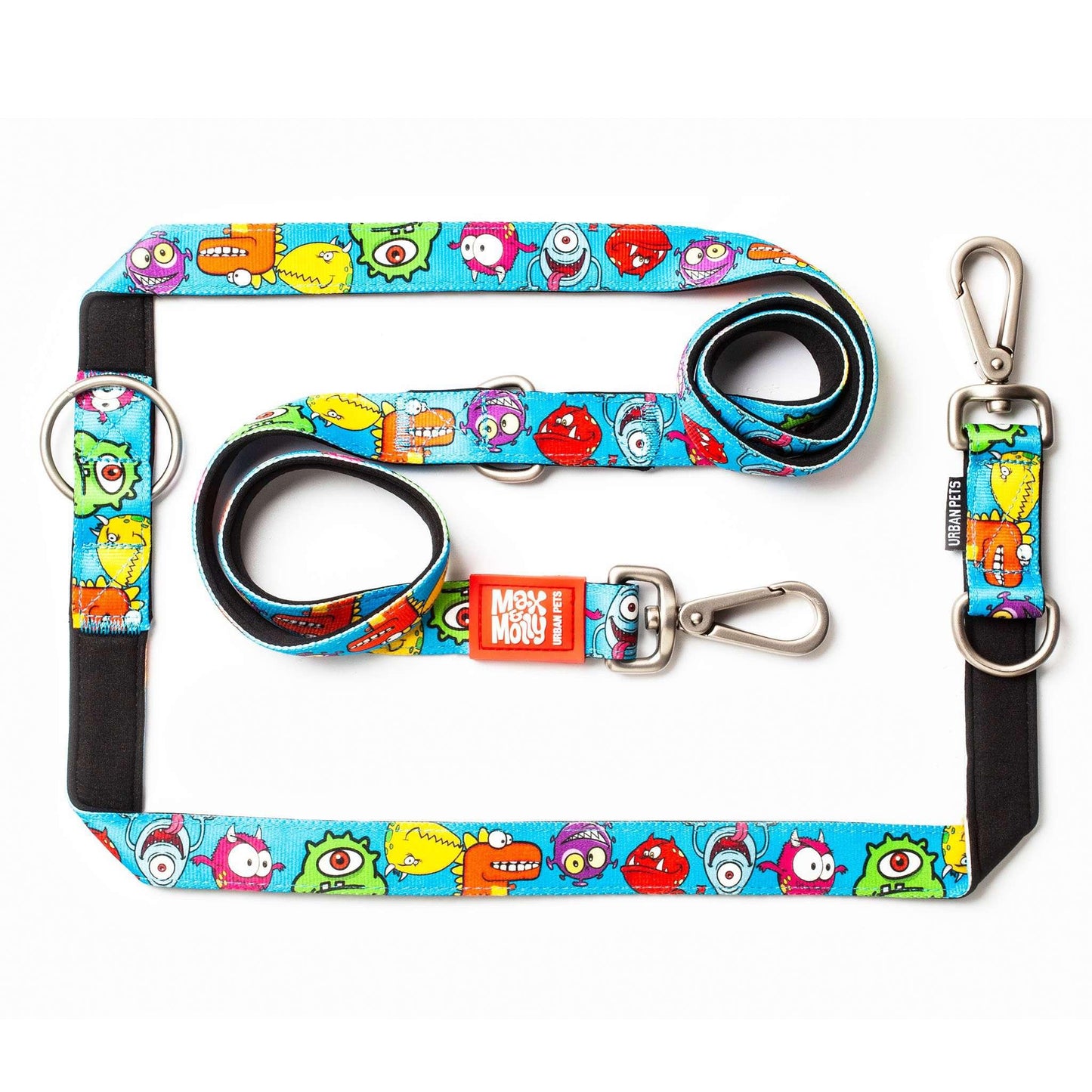 Max and Molly Dog Lead - Large Size - Various Designs - Woofy and Whiskers-Polyester-Quick drying neoprene- Heavy Duty Lobster claw metal clip- Pet Care > Dog Supplies Max & Molly Urban Pets Little monsters Large