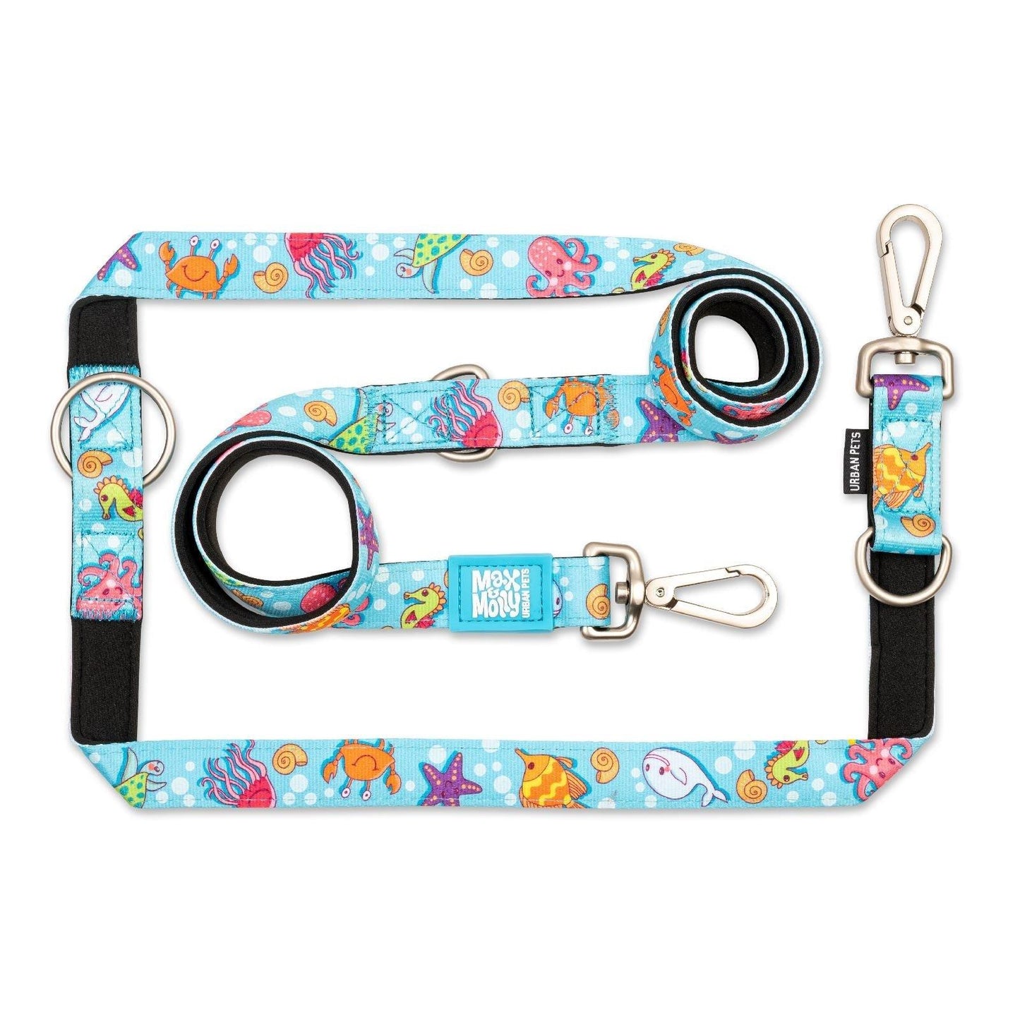 Max and Molly Dog Lead - Large Size - Various Designs - Woofy and Whiskers-Polyester-Quick drying neoprene- Heavy Duty Lobster claw metal clip- Pet Care > Dog Supplies Max & Molly Urban Pets Blue Ocean Large