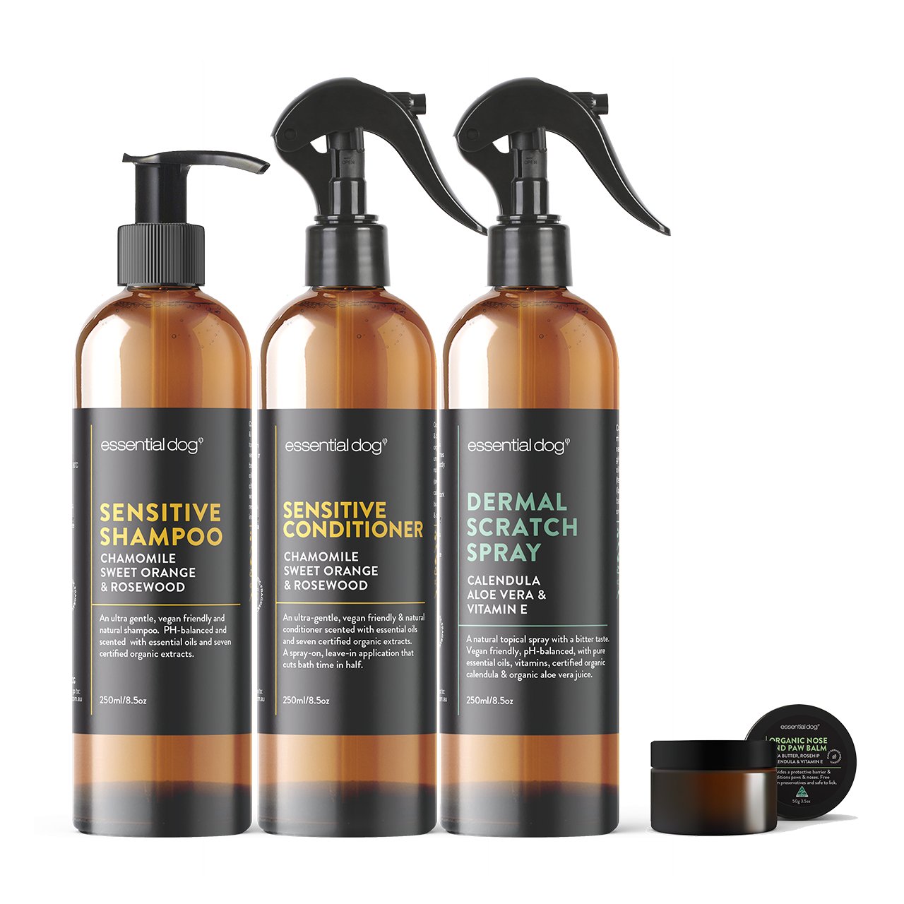 Natural Sensitive Dog Shampoo (Chamomile, Sweet Orange & Rosewood) Pet Care > Cleaning & Maintenance > Pet Grooming Supplies Essential Dog Shampoo Conditioner & Dermal Itch Spray & Paw balm Sensitive Dog
