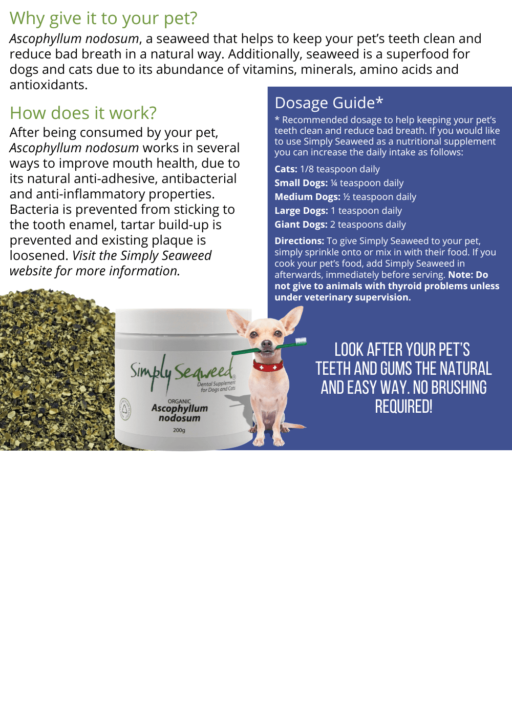 Simply Seaweed Natural Dental Health Care for Cats & Dogs - 1.5kg Pet Care > Cleaning & Maintenance Simply Seaweed