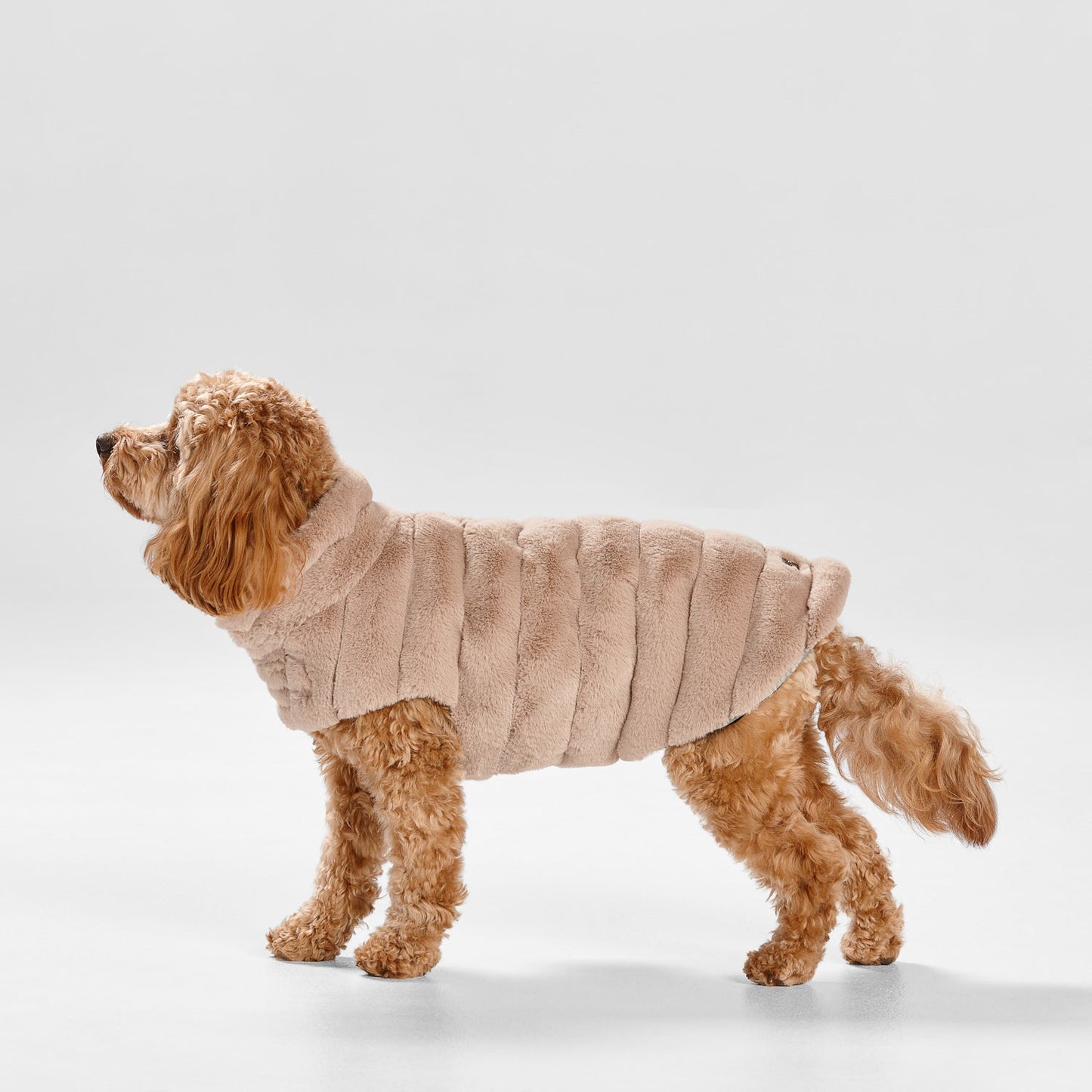 Snooza Wear – Cut Fur Fabric Coat – Taupe Dog Apparel Snooza