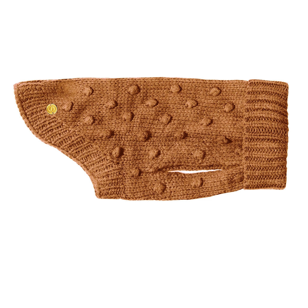 Merino 100% Woolen Dog Jumper Bobble Knit Dog Sweater - Caramel Merino Blend 100% woolen dog Jumper Sebastian Says