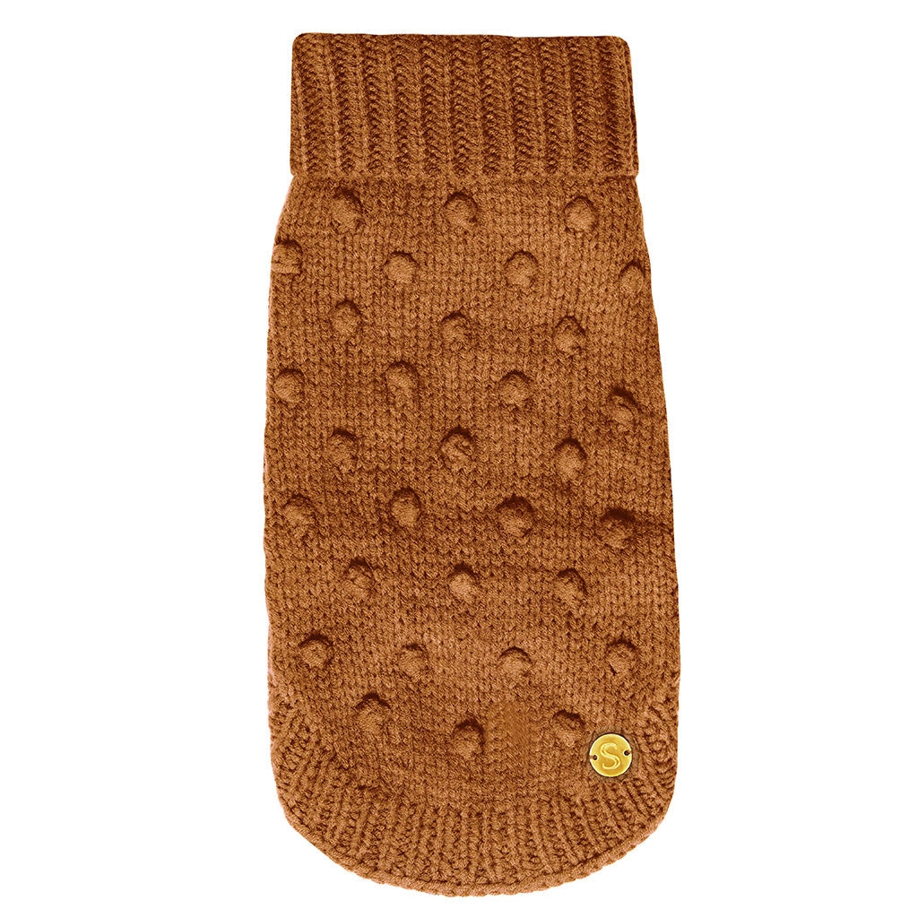 Merino 100% Woolen Dog Jumper Bobble Knit Dog Sweater - Caramel Merino Blend 100% woolen dog Jumper Sebastian Says