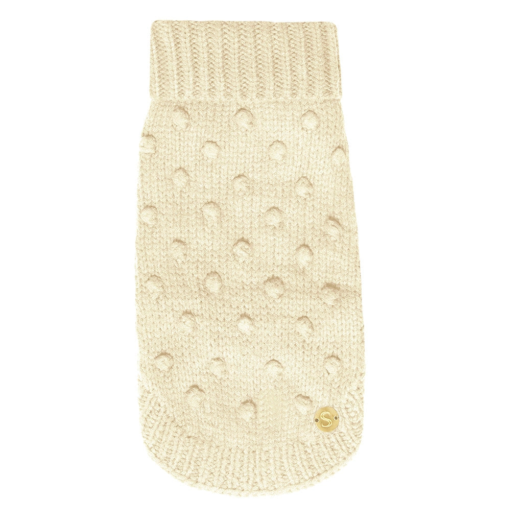 Merino 100% Woolen Dog Jumper Bobble Knit Dog Sweater - Caramel Merino Blend 100% woolen dog Jumper Sebastian Says L Milk