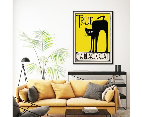 Wall Art 40cmx60cm Black Cat Black Frame Canvas cat artwork Woofy and Whiskers