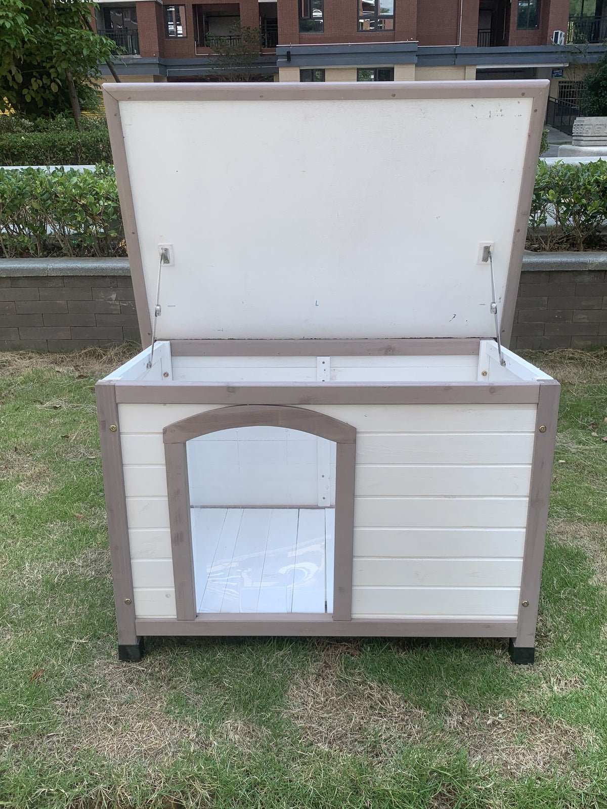 YES4PETS M Timber Pet Dog Kennel House Puppy Wooden Timber Cabin With Stripe White Pet Care > Dog Supplies > Dog Kennels Woofy and Whiskers