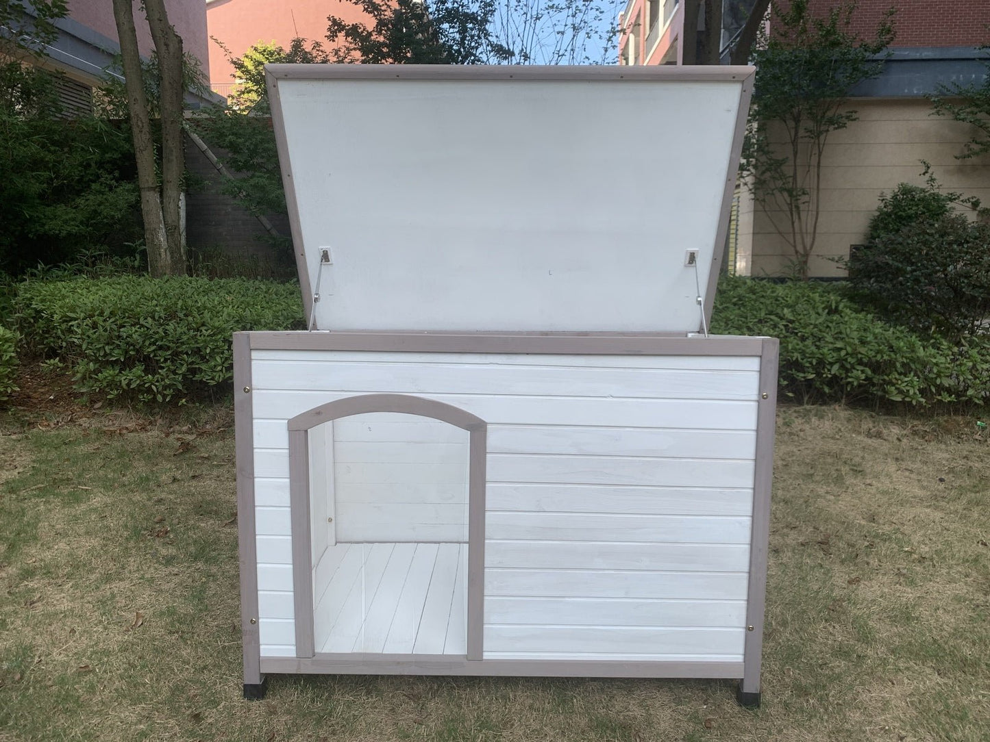 YES4PETS XL Timber Pet Dog Kennel House Puppy Wooden Timber Cabin With Stripe White Pet Care > Dog Supplies > Dog Kennels Woofy and Whiskers