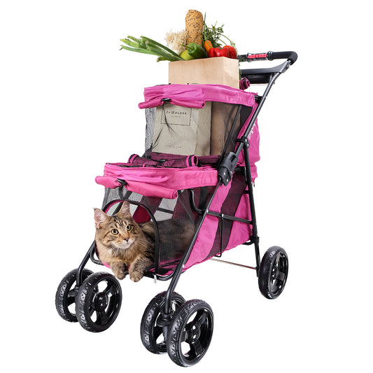Ibiyaya Double Decker Pet Stroller for Multiple Pets - Silver Gray pet stroller Ibiyaya