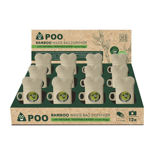 PETS POO Bamboo Waste Bag Dispenser Display (12 dispensers) - Available Bamboo Waste Bag Dispenser M-Pets