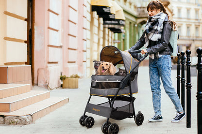 Ibiyaya Cloud 9 Pet Stroller for Cats & Dogs up to 20kg - Mustard Yellow Woofy and Whiskers