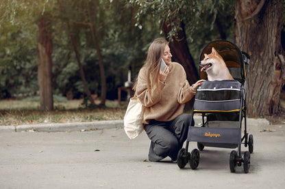 Ibiyaya Cloud 9 Pet Stroller for Cats & Dogs up to 20kg - Mustard Yellow Woofy and Whiskers