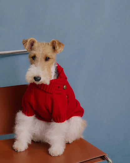 100% woolen dog jumper Merino Wool Dog Sweater with Vintage Dome Buttons Retro Red Merino wool 100% woolen dog jumper Cave Canem