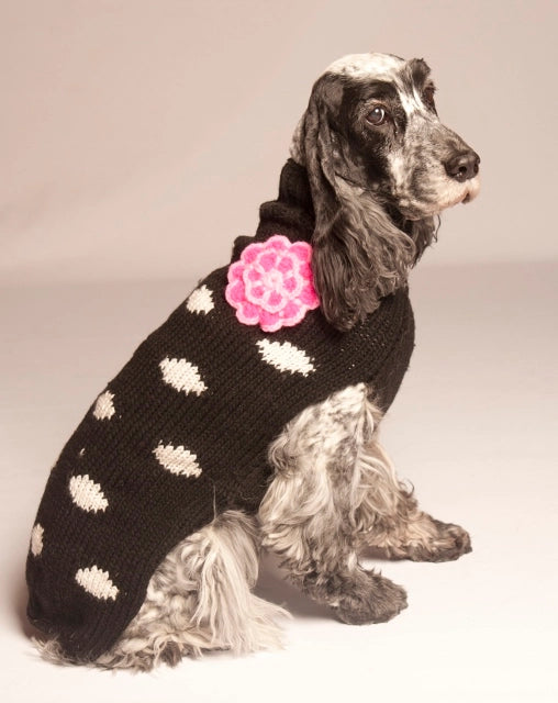 100% woolen dog jumper Black Polka Dot Flower Dog Sweater chilly dog Large