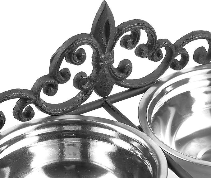 FIDO Dog Bowls and Metal stand - Victorian Style pictures showing intricate wrought iron design.