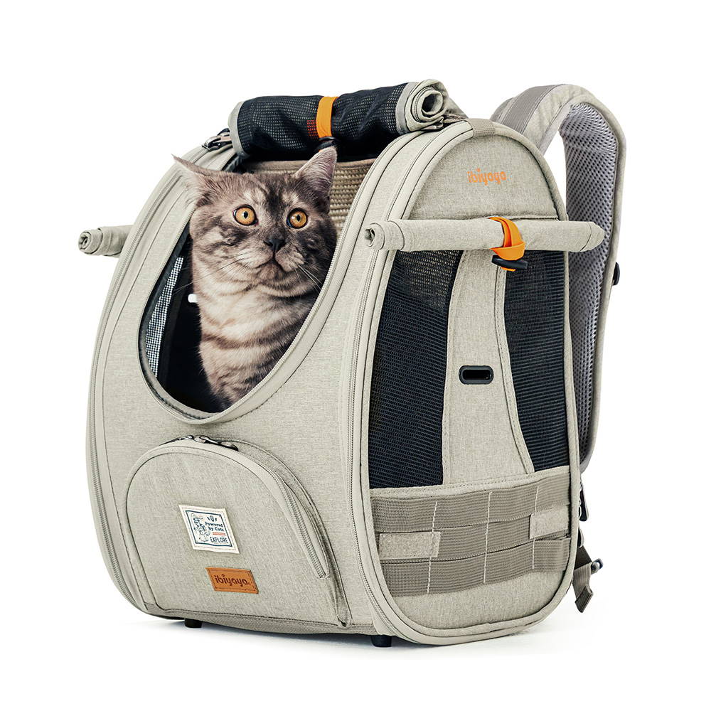 Ibiyaya Adventure Cat & Small Dog Carrier Backpack - Grey-Green