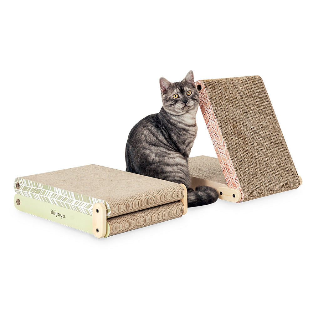 Ibiyaya Hideout Wooden Cat Scratching Post with Replaceable Cardboard Inserts