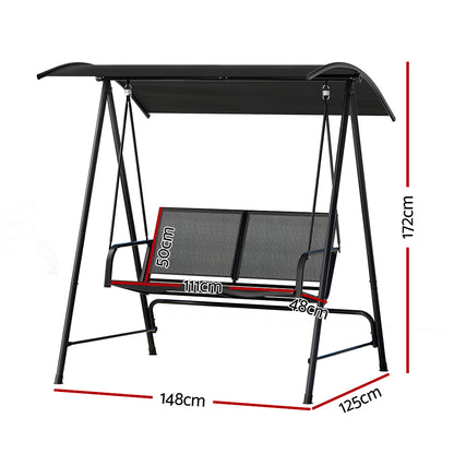 Gardeon Outdoor Swing Chair Garden Bench Furniture Canopy 2 Seater Black Furniture > Outdoor > Outdoor Chairs Woofy and Whiskers