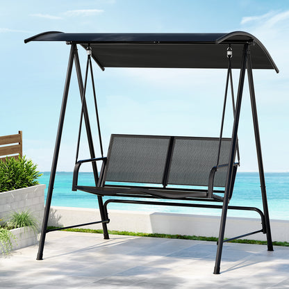 Gardeon Outdoor Swing Chair Garden Bench Furniture Canopy 2 Seater Black Furniture > Outdoor > Outdoor Chairs Woofy and Whiskers