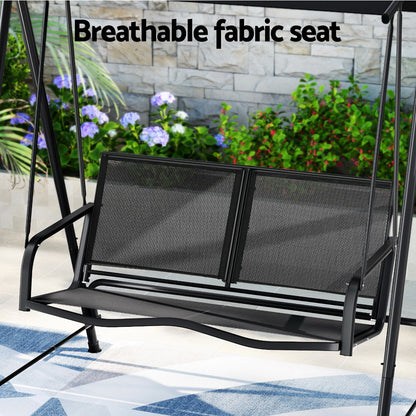 Gardeon Outdoor Swing Chair Garden Bench Furniture Canopy 2 Seater Black Furniture > Outdoor > Outdoor Chairs Woofy and Whiskers
