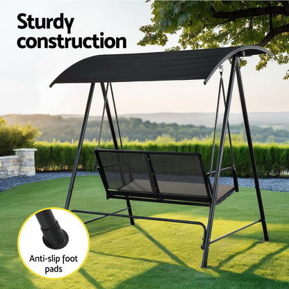 Gardeon Outdoor Swing Chair Garden Bench Furniture Canopy 2 Seater Black Furniture > Outdoor > Outdoor Chairs Woofy and Whiskers