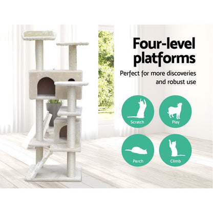 i.Pet Cat Tree 134cm Tower Scratching Post Scratcher Wood Condo House Bed Beige Pet Care > Cat Supplies > Cat Scratching Posts Ipet