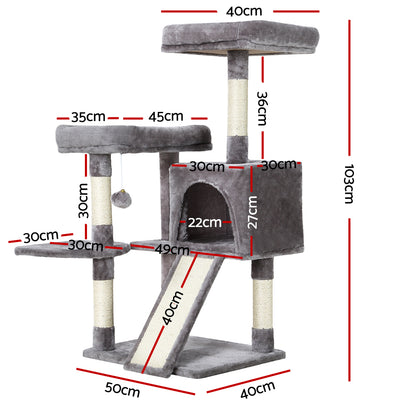 i.Pet Cat Tree 103cm Tower Scratching Post Scratcher Wood Condo House Trees Grey Pet Care > Cat Supplies > Cat Scratching Posts Ipet