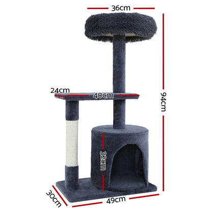 i.Pet Cat Tree 94cm Scratching Post Tower Scratcher Condo House Wood Trees Grey Pet Care > Cat Supplies > Cat Scratching Posts ipet