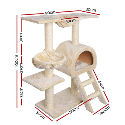 i.Pet Cat Tree 100cm Tower Scratching Post Scratcher Condo House Trees Bed Beige Pet Care > Cat Supplies > Cat Scratching Posts Ipet