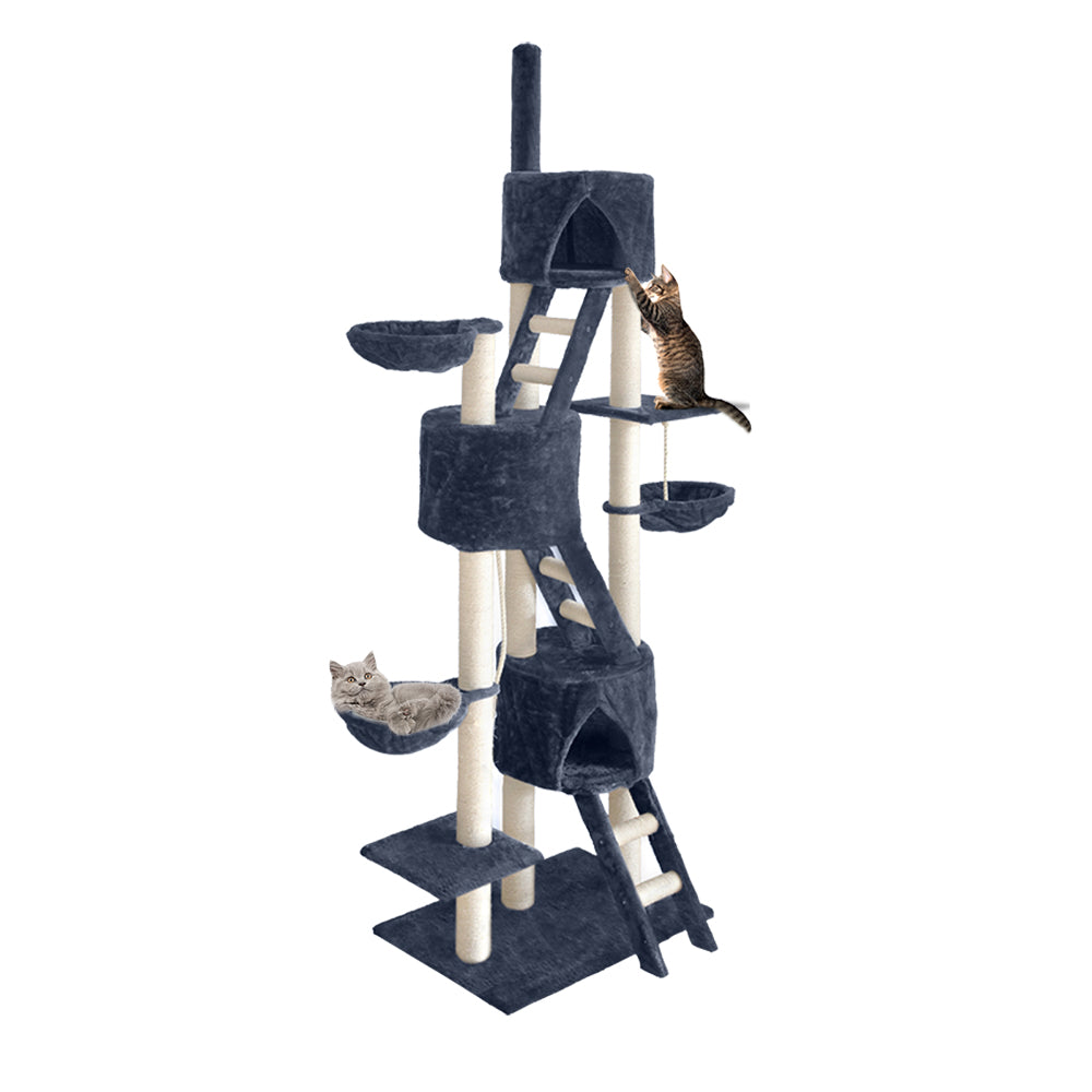 i.Pet Cat Tree 244cm Tower Scratching Post Scratcher Trees Condo House Grey Pet Care > Cat Supplies > Cat Scratching Posts Ipet