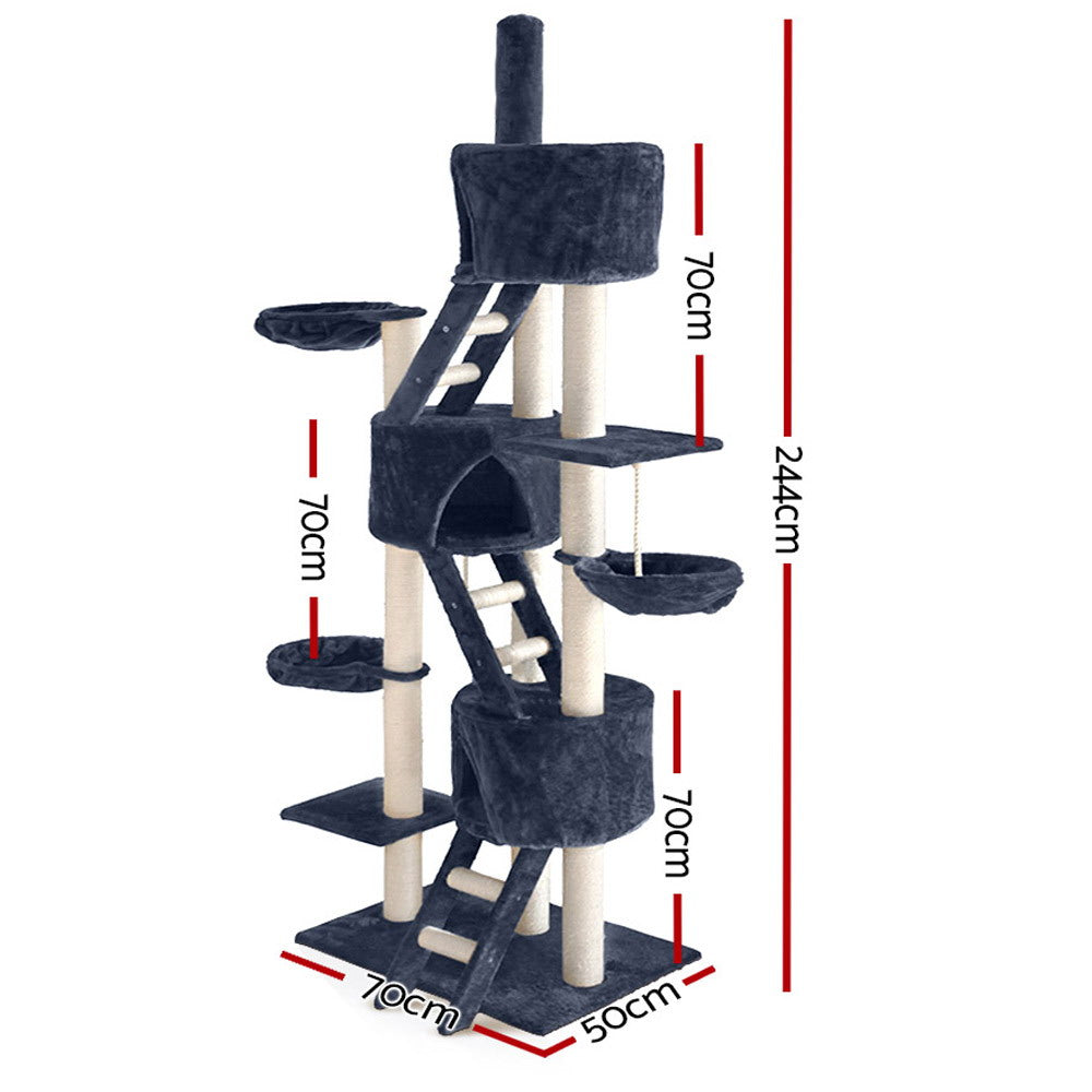 i.Pet Cat Tree 244cm Tower Scratching Post Scratcher Trees Condo House Grey Pet Care > Cat Supplies > Cat Scratching Posts Ipet