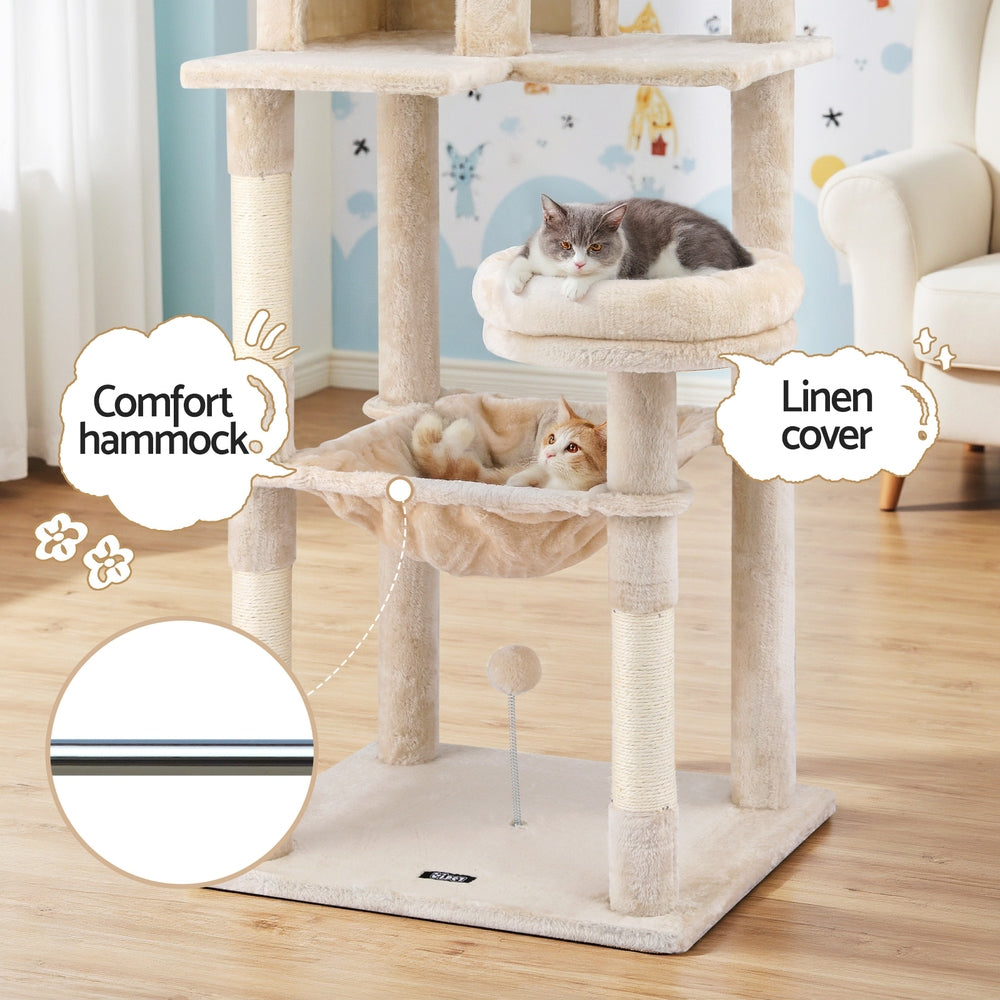 i.Pet Cat Tree 143cm Tower Scratching Post Trees Scratcher Condo House Beige Pet Care > Cat Supplies > Cat Scratchers ipet