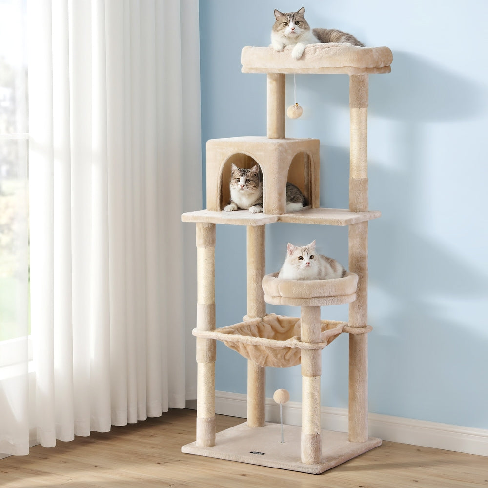 i.Pet Cat Tree 143cm Tower Scratching Post Trees Scratcher Condo House Beige Pet Care > Cat Supplies > Cat Scratchers ipet