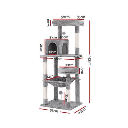 i.Pet Cat Tree Tower Scratching Post Scratcher 143cm Condo House Trees Grey Pet Care > Cat Supplies > Cat Scratching Posts ipet