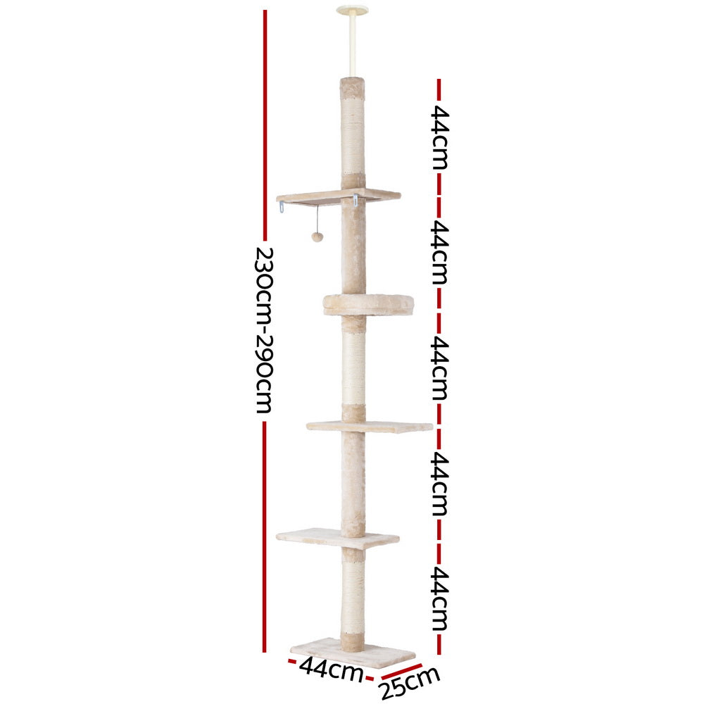 i.Pet Cat Tree 290cm Tower Scratching Cats Post Scratcher Floor to Ceiling Bed Pet Care > Cat Supplies > Cat Scratching Posts ipet