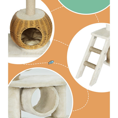 i.Pet Cat Tree 138cm Tower Scratching Post Scratcher Wood Bed Condo House Rattan Ladder Pet Care > Cat Supplies > Cat Scratching Posts ipet