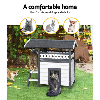 i.Pet Cat House Outdoor Shelter 77cm x 50cm x 73cm Rabbit Hutch Wooden Condo Small Dog Enclosure Pet Care > Coops & Hutches > Small Animal Habitats & Cages Woofy and Whiskers
