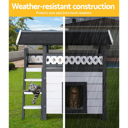 i.Pet Cat House Outdoor Shelter 77cm x 50cm x 73cm Rabbit Hutch Wooden Condo Small Dog Enclosure Pet Care > Coops & Hutches > Small Animal Habitats & Cages Woofy and Whiskers
