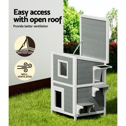 i.Pet Cat House Outdoor Shelter 56cm x 52cm x 82cm Rabbit Hutch Wooden Condo Small Dog Pet Enclosure Pet Care > Coops & Hutches > Small Animal Habitats & Cages Woofy and Whiskers