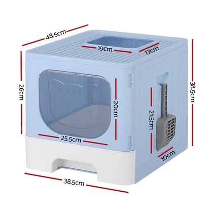 i.Pet Cat Litter Box Large Tray Kitty Toilet Enclosed Hooded Foldable Cat Litter Box Scoop Blue Pet Care > Cat Supplies > Cat Litter ipet