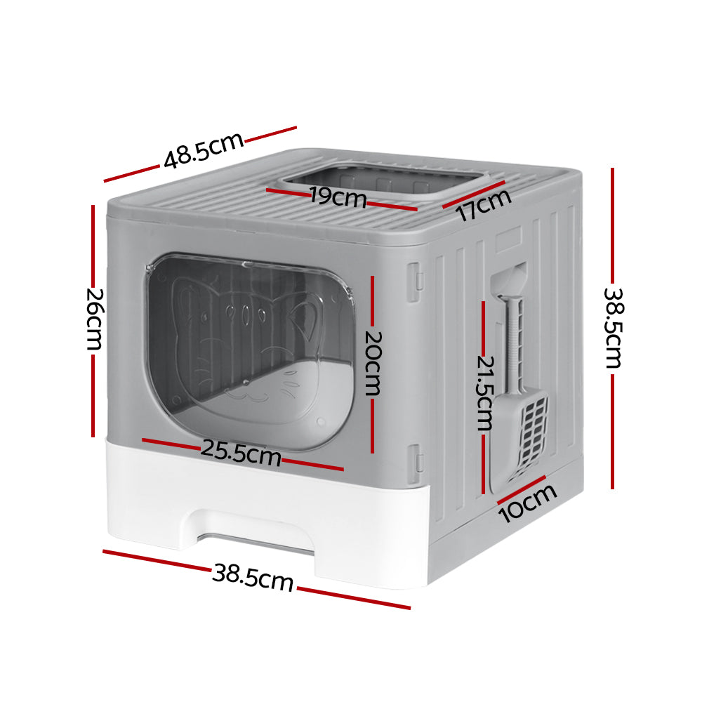 i.Pet Cat Litter Box Large Tray Kitty Toilet Enclosed Hooded Foldable Cat Litter Box Scoop Grey Pet Care > Cat Supplies > Cat Litter ipet