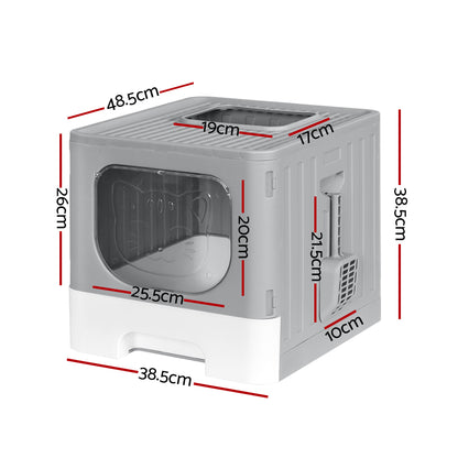 i.Pet Cat Litter Box Large Tray Kitty Toilet Enclosed Hooded Foldable Cat Litter Box Scoop Grey Pet Care > Cat Supplies > Cat Litter ipet