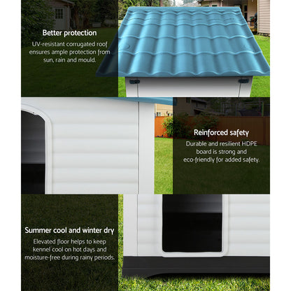 i.Pet Dog Kennel House Extra Large Outdoor Plastic Puppy Pet Cabin Shelter XL Blue Pet Care > Dog Supplies > Dog Kennels Ipet
