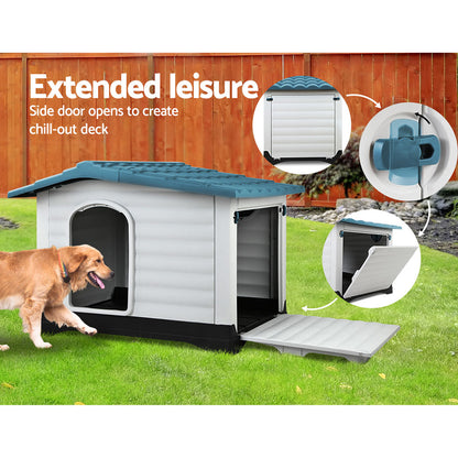 i.Pet Dog Kennel House Extra Large Outdoor Plastic Puppy Pet Cabin Shelter XL Blue Pet Care > Dog Supplies > Dog Kennels Ipet