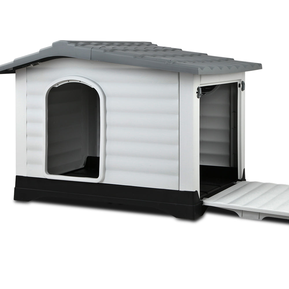 i.Pet Dog Kennel House Extra Large Outdoor Plastic Puppy Pet Cabin Shelter XL Grey