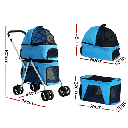 i.Pet Pet Stroller Dog Pram Large Cat Carrier Travel Foldable 4 Wheels Double Pet Care > Cat Supplies > Cat Carriers & Crates ipet