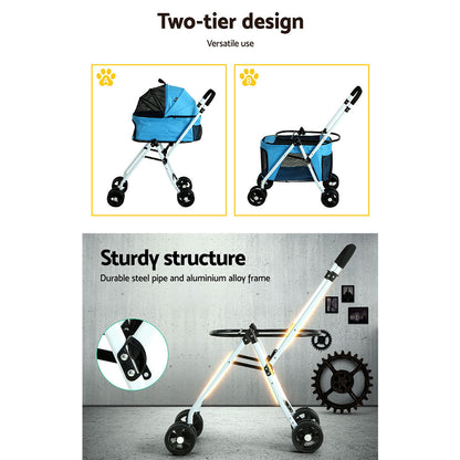 i.Pet Pet Stroller Dog Pram Large Cat Carrier Travel Foldable 4 Wheels Double Pet Care > Cat Supplies > Cat Carriers & Crates ipet