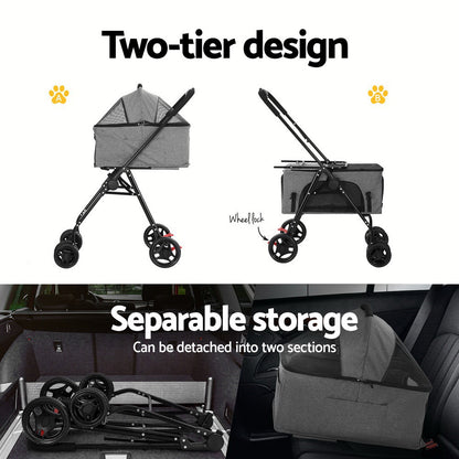 i.Pet Pet Stroller 2-tier Dog Pram Large Cat Carrier Travel Pushchair Foldable Pet Care > Cat Supplies > Cat Carriers & Crates Woofy and Whiskers