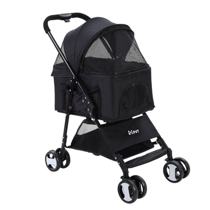i.Pet Pet Stroller Dog Pram Cat Carrier Travel Large Pushchair Foldable 4 Wheels Black Pet Care > Cat Supplies > Cat Carriers & Crates ipet