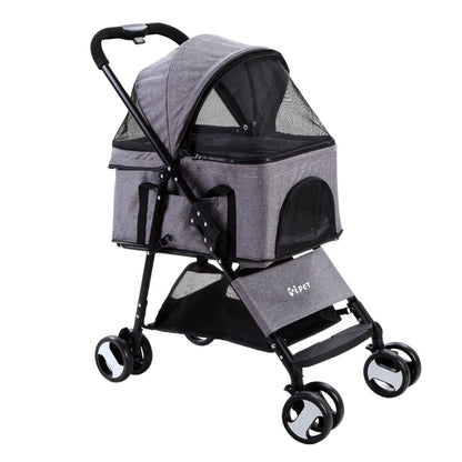 i.Pet Pet Stroller Dog Pram Cat Carrier Travel Large Pushchair Foldable 4 Wheels Grey Pet Care > Cat Supplies > Cat Carriers & Crates Woofy and Whiskers